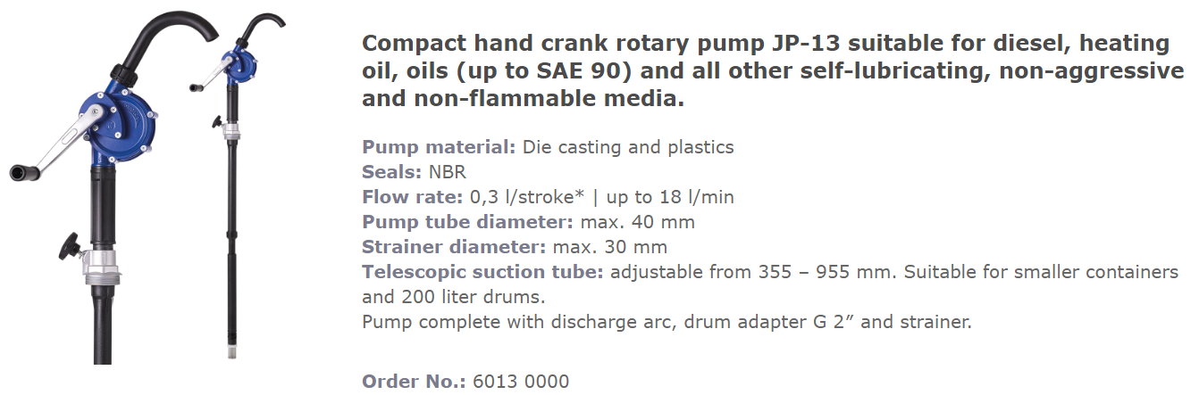 Pompe à main JP-13 pour le diesel, le mazout, les huiles - Jessberger -  6013 0000