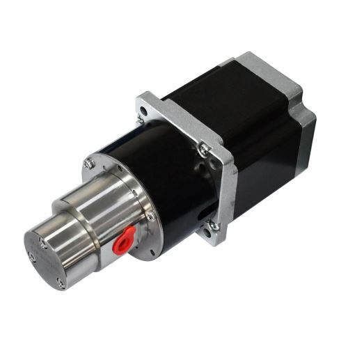 MG-M0.07S57+HS60 - Micro gear pump, 2.1 l/h, 8 bar, 0.07 ml/rev., G1/8", SS316L/PEEK/PTFE, 24 V